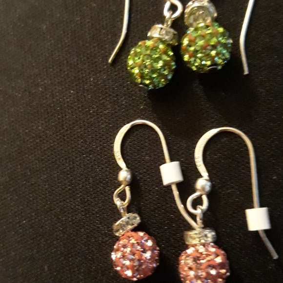 925 Sterling Silver and Crystal Earrings..1 inch..Pink/Green - Picture 8 of 10